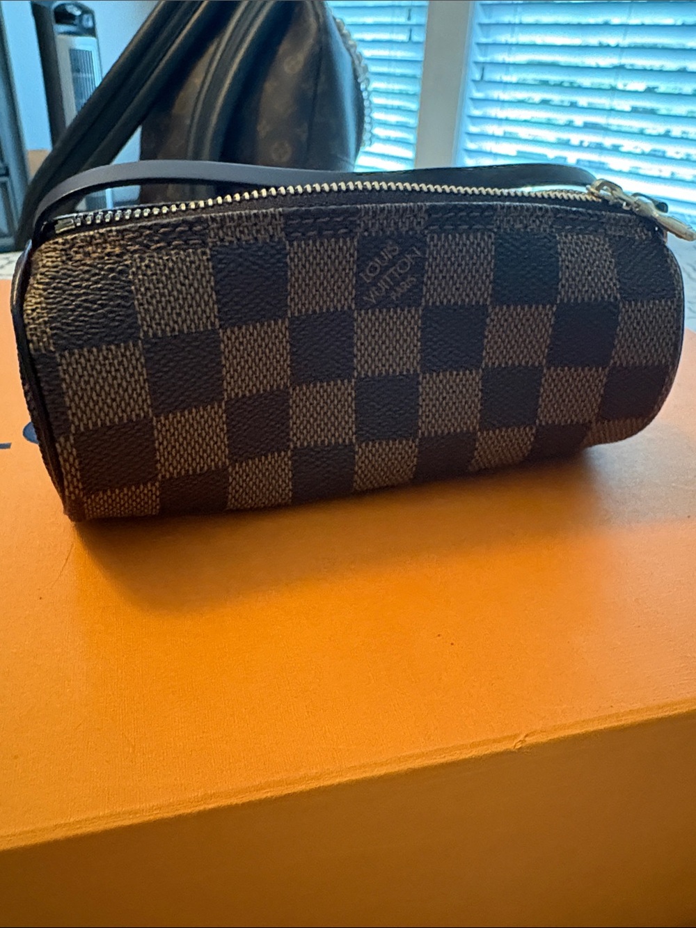 Louis Vuitton Damier Ebene Canvas Cylindrical Pouch - Dark Brown/Beige